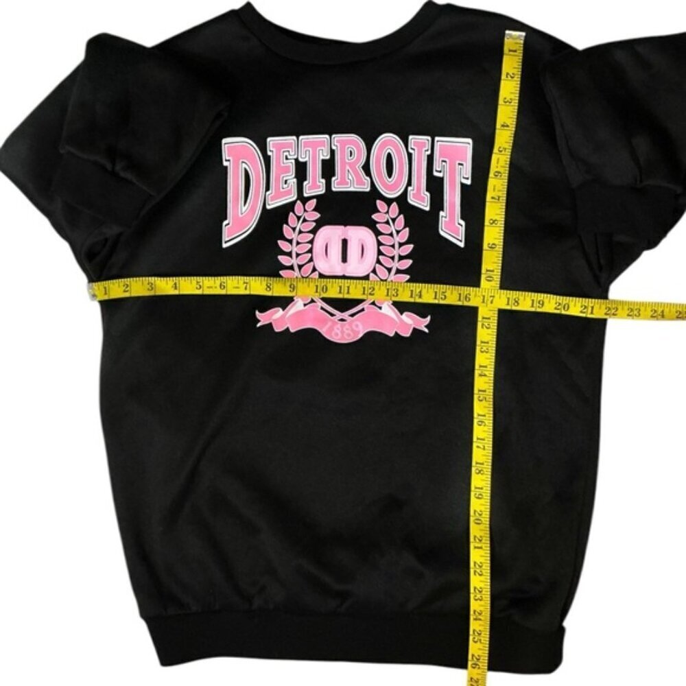 Detroit Sweatshirt Womens Crew Neck Fleece Lined Black Pink Medium Black Pink - Picture 4 of 14